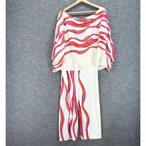 X&Z Pants Suit Women 2XL White Striped Long Sleeve Straight Zipper Casual